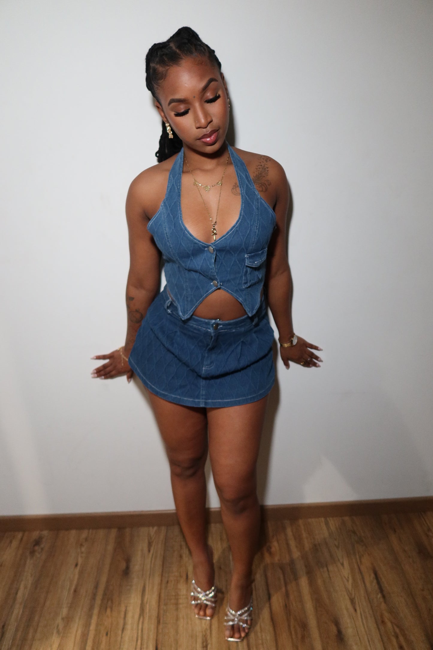 Ensemble jean mignon haut & jupe short