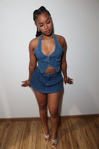 Ensemble jean mignon haut & jupe short